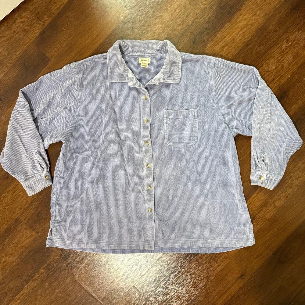 LL Bean Women's Corduroy Button Up Shirt Jacket Light Blue Sz 3X Casual Coastal